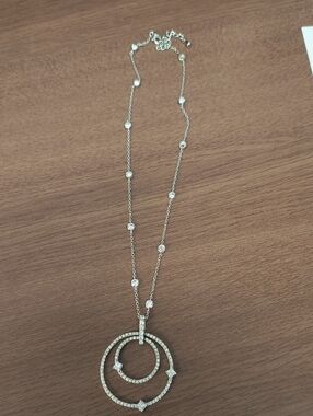 Sterling Silver With Cubic Zirconia Stones. Double Circle Pendant Necklace